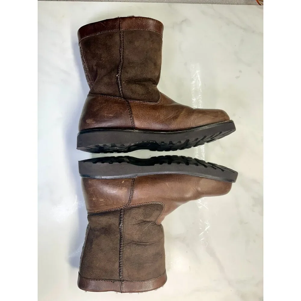 Ugg Australia Brown Leather & Shearling Short Boots, Size 4 5263, Winter Y2K